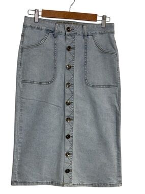 VIP Denim Button-Front Midi Skirt